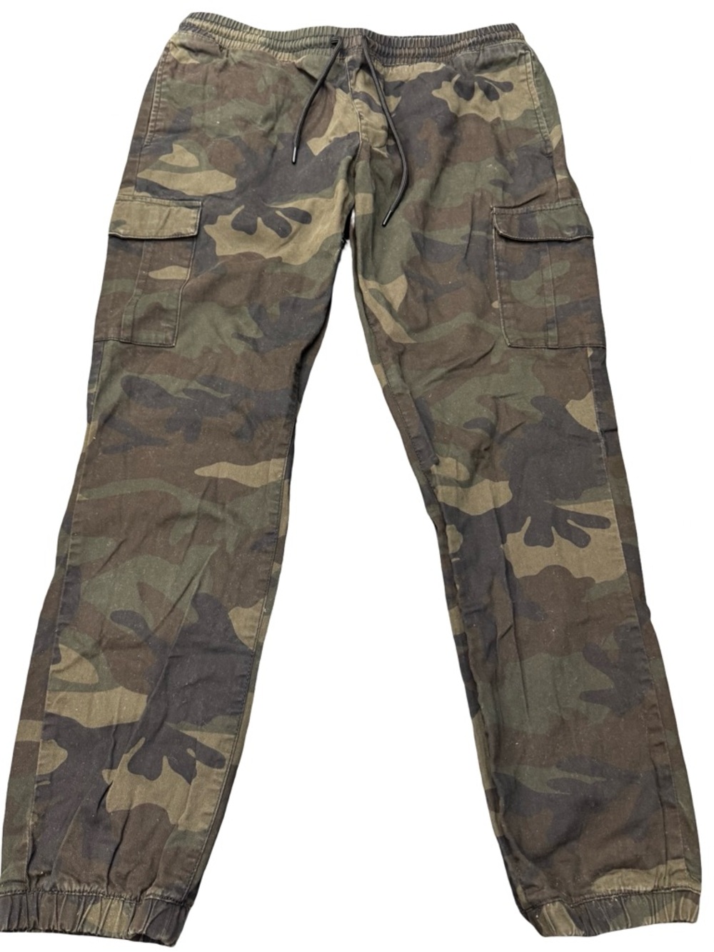 Buffalo David Bitton Camo Cargo Pants Mens 36 Olive Green Drawstring Tapered